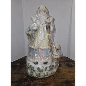 Springtime Musical Santa With Basket Of Flowers And Swan